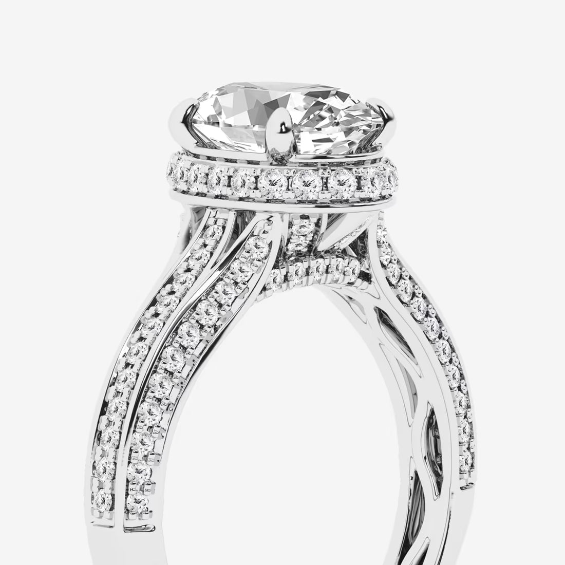 Aurielle Oval Lab Grown Diamond Channel Band Halo Bridal Set