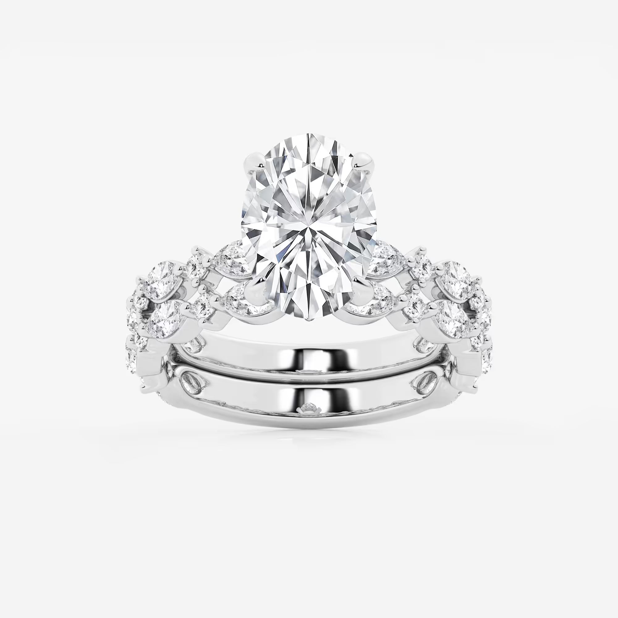 Round Lab Grown Diamond Bridal Set with Marquise Accents