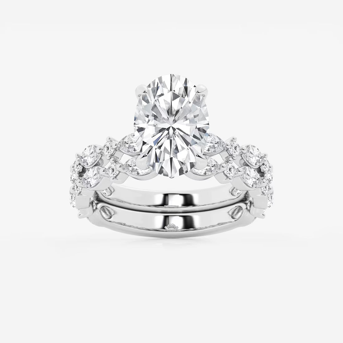 Round Lab Grown Diamond Bridal Set with Marquise Accents