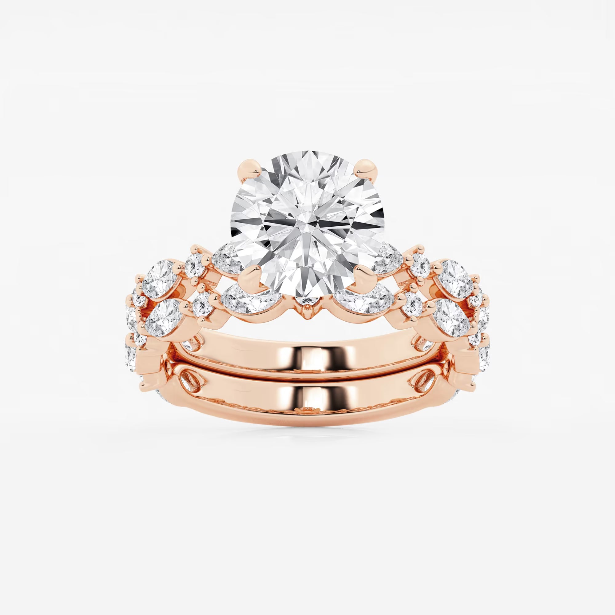 Round Lab Grown Diamond Bridal Set with Marquise Accents