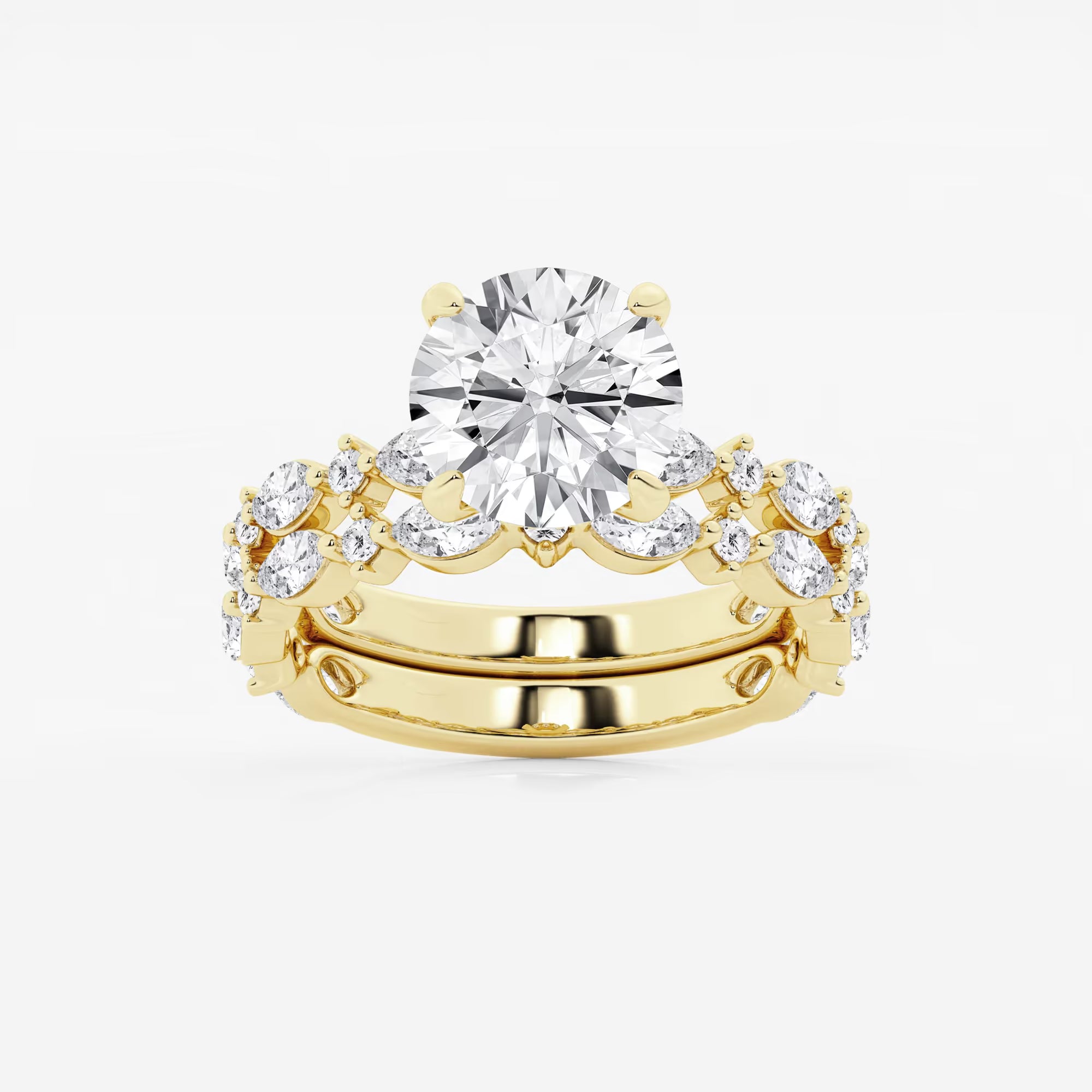 Round Lab Grown Diamond Bridal Set with Marquise Accents