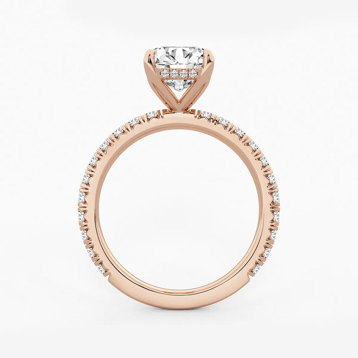 Emerald Cut Lab-Grown Diamond Engagement Ring Set with Pavé Diamond Bands
