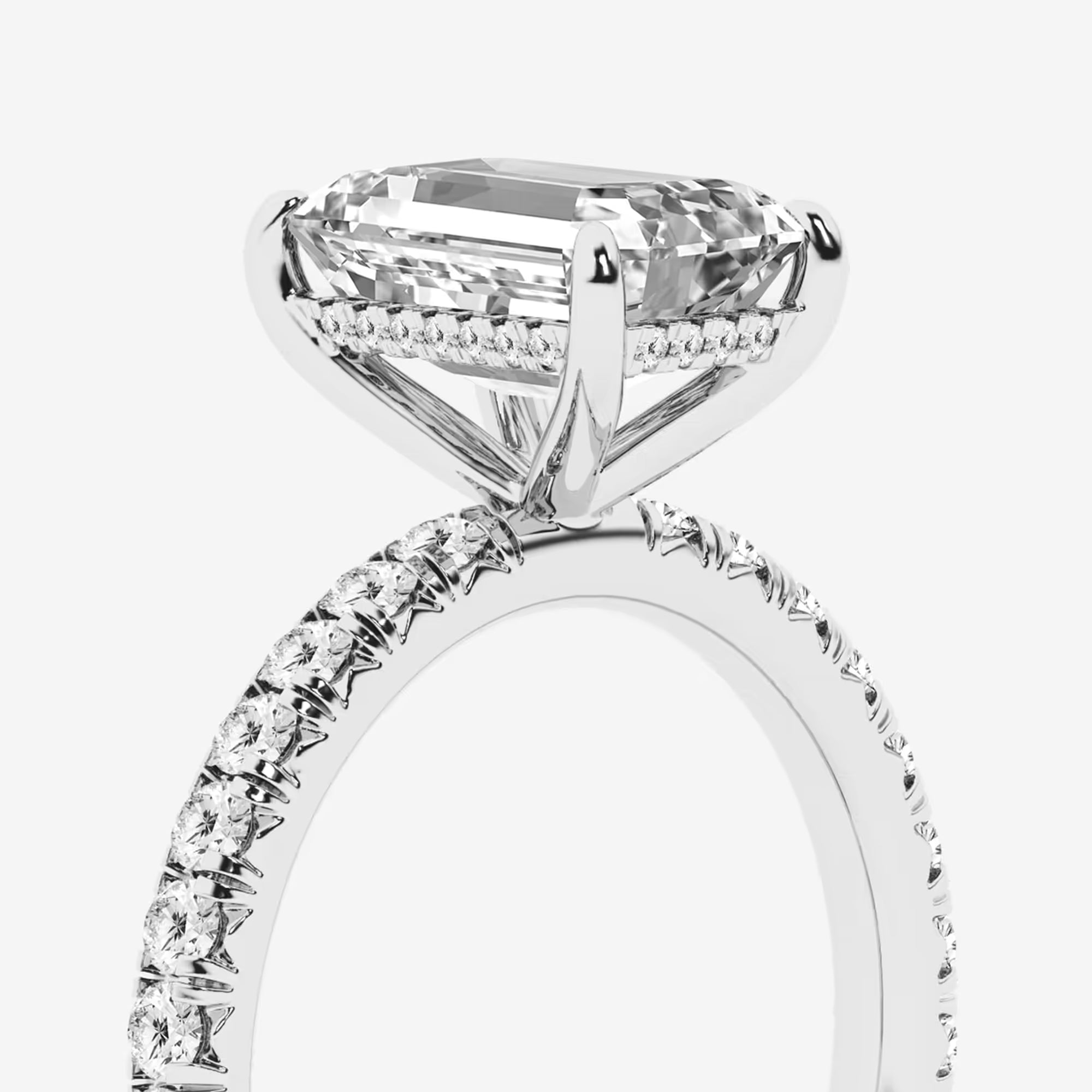 Emerald Cut Lab-Grown Diamond Engagement Ring Set with Pavé Diamond Bands
