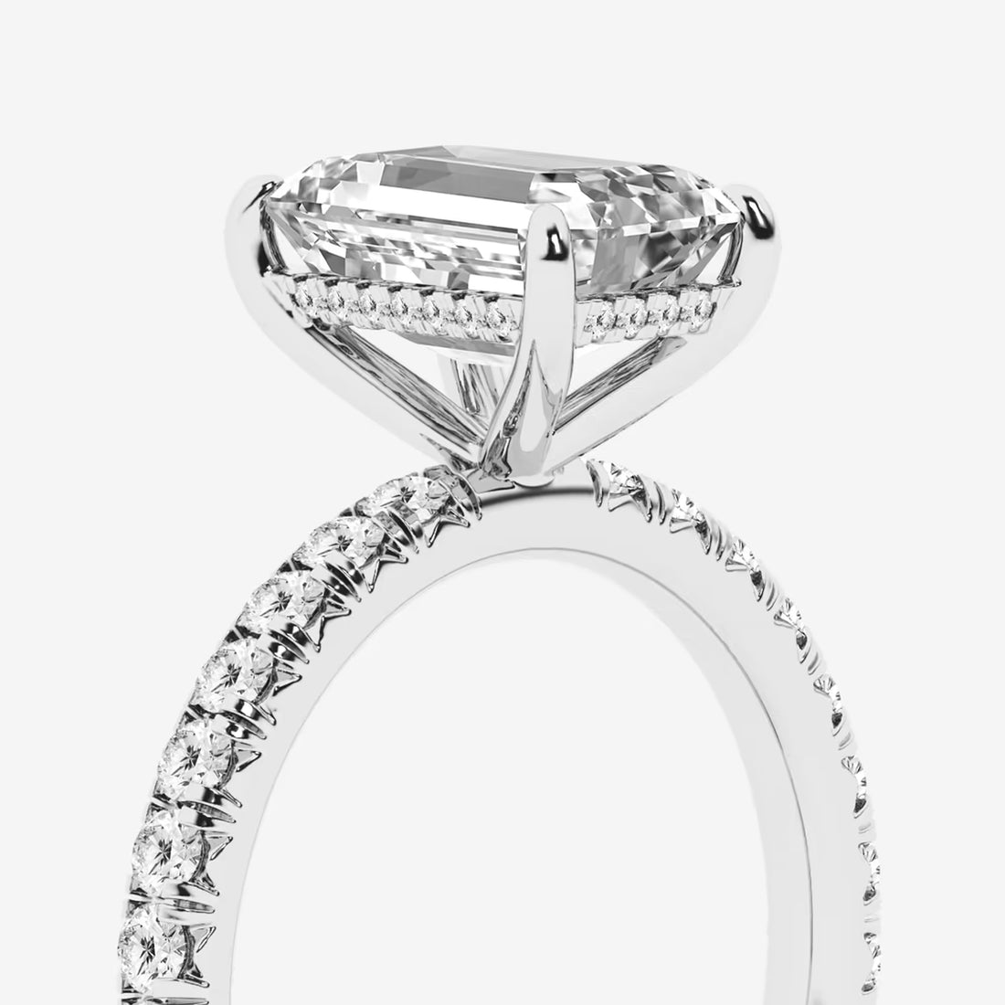 Emerald Cut Lab-Grown Diamond Engagement Ring Set with Pavé Diamond Bands
