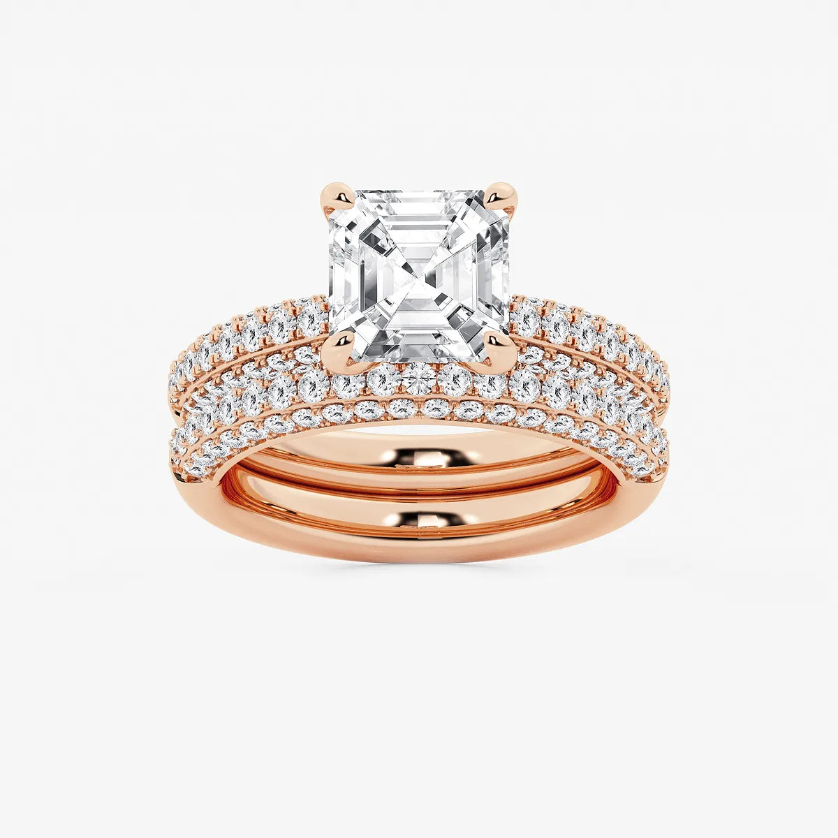 Asscher Lab Grown Diamond Micro Pavé Bridal Set