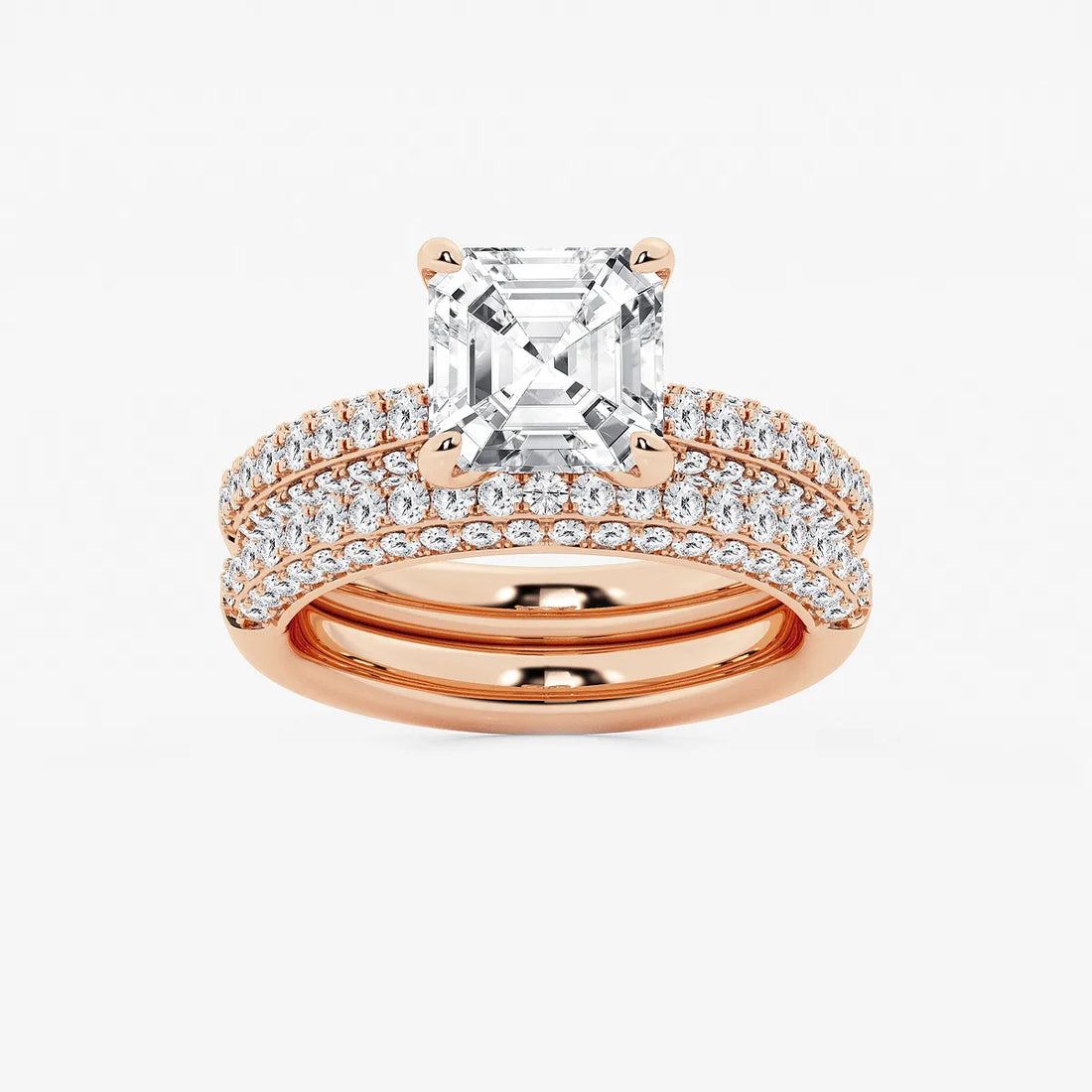 Asscher Lab Grown Diamond Micro Pavé Bridal Set