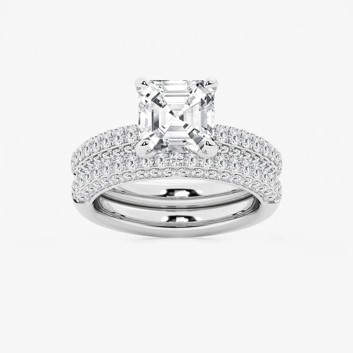 Asscher Lab Grown Diamond Micro Pavé Bridal Set