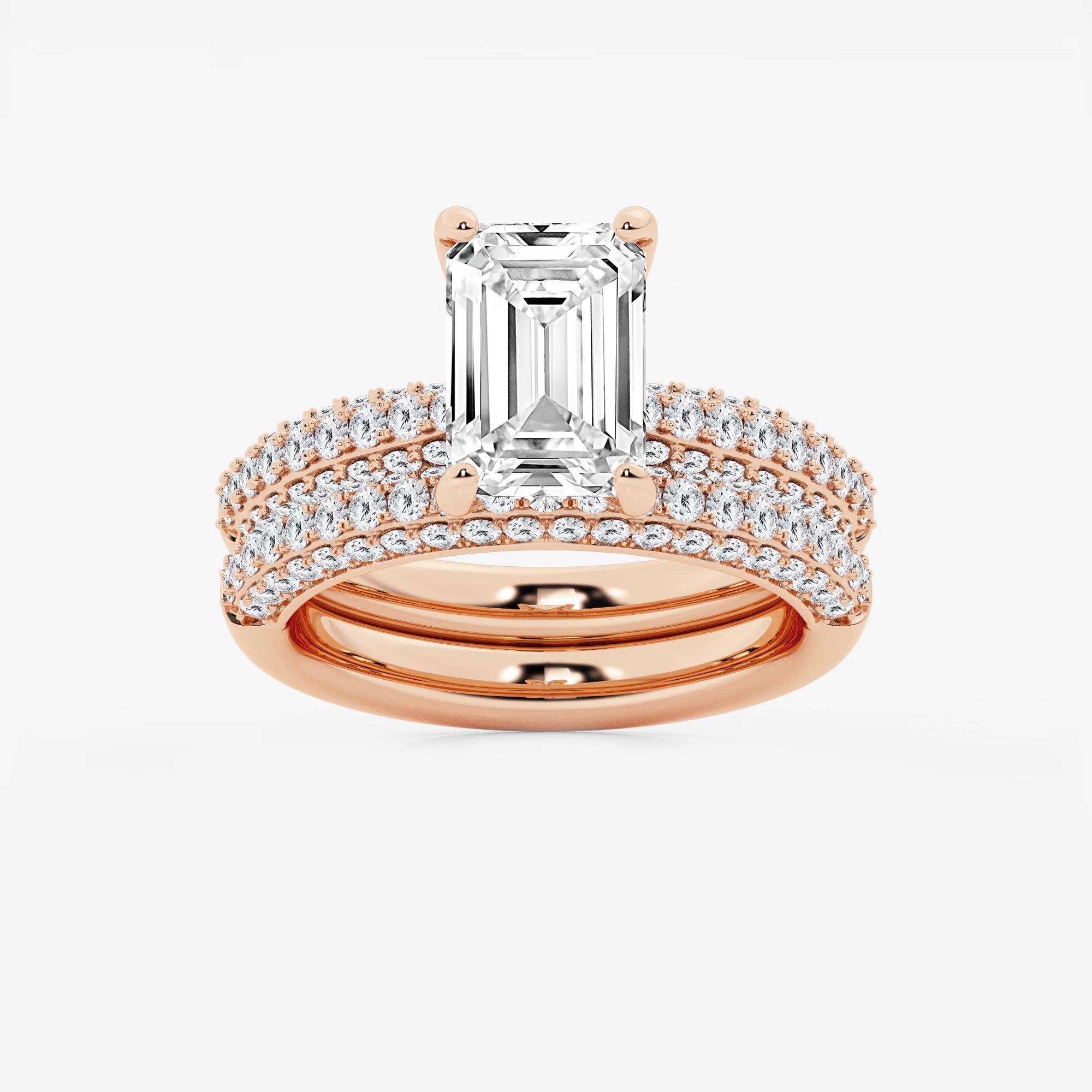 Emerald Cut Lab-Grown Diamond Multi-Row Bridal Set