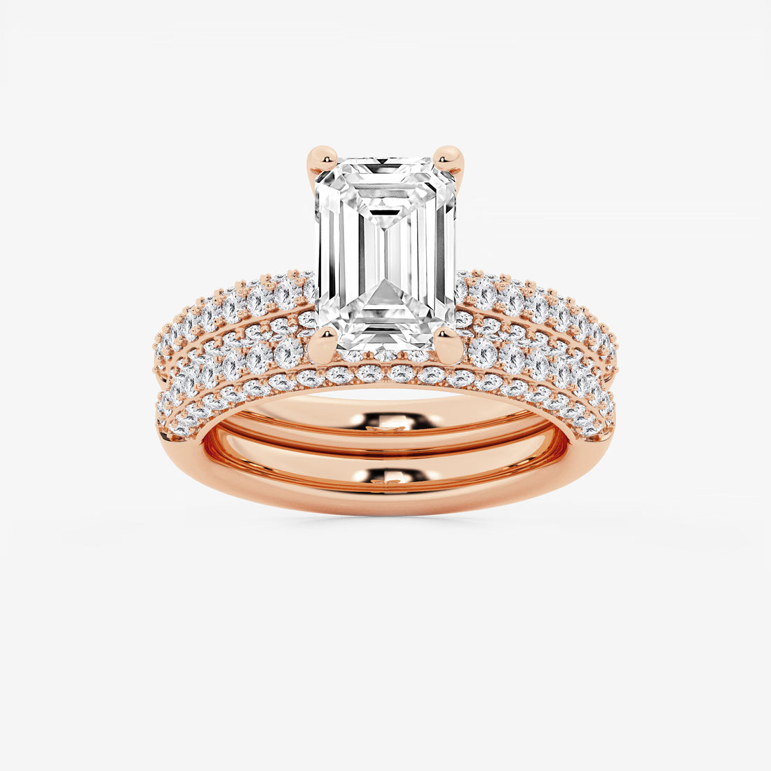 Emerald Cut Lab-Grown Diamond Multi-Row Bridal Set