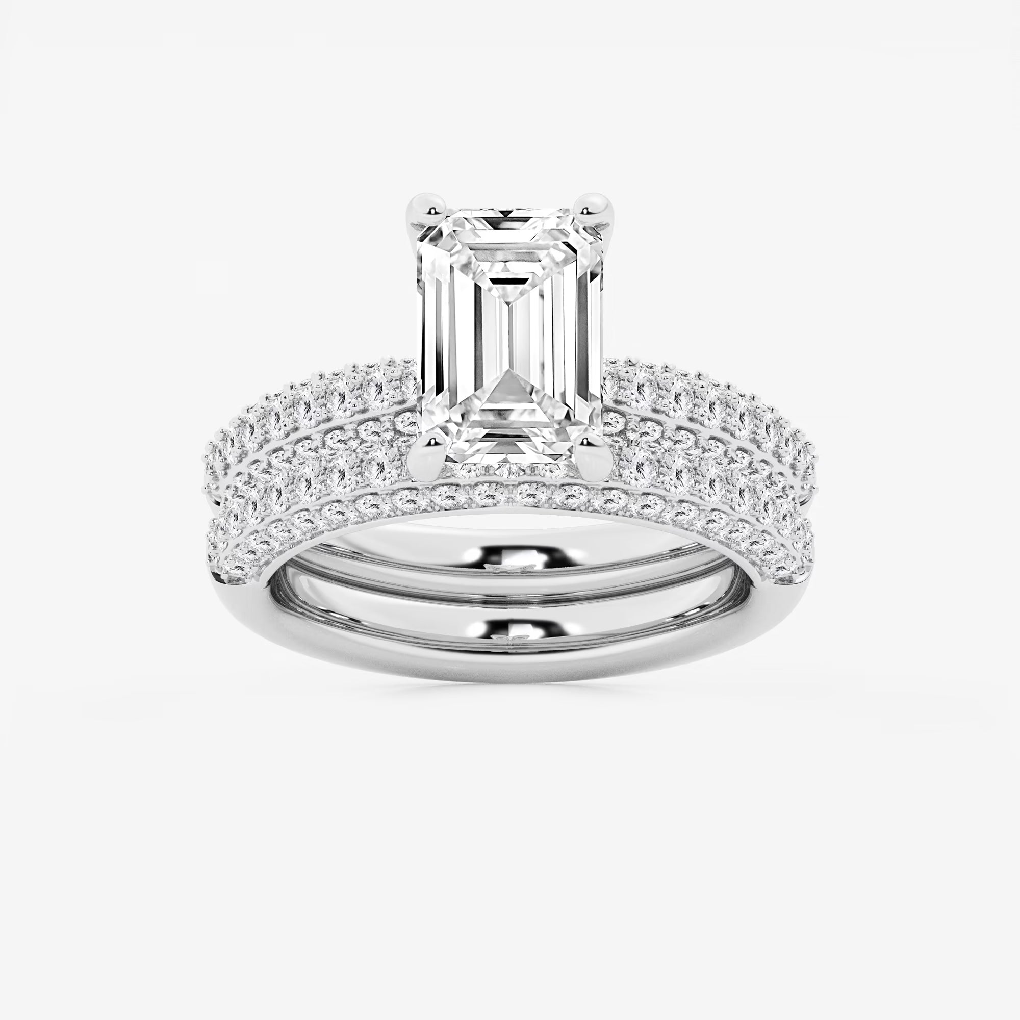 Emerald Cut Lab-Grown Diamond Multi-Row Bridal Set