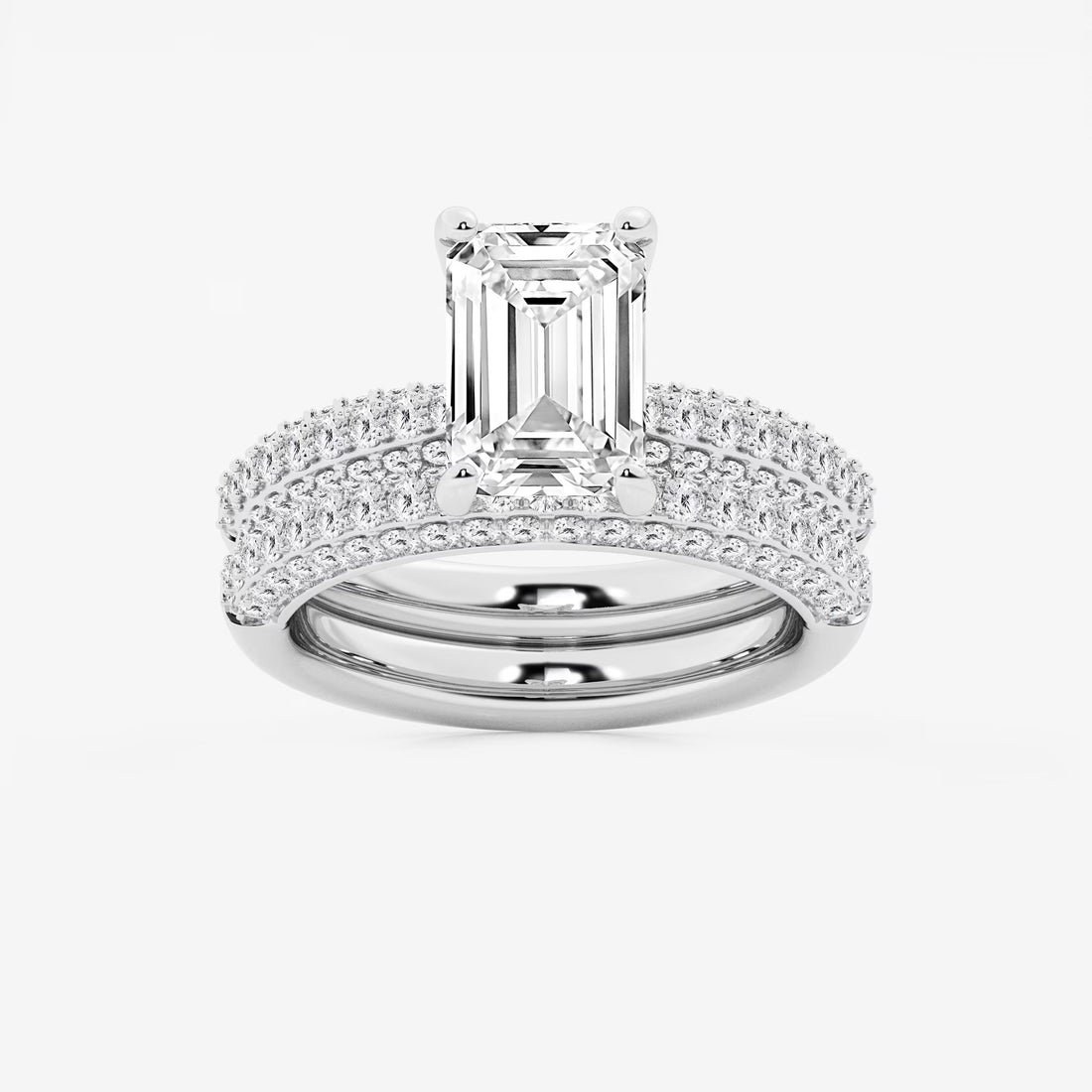 Emerald Cut Lab-Grown Diamond Multi-Row Bridal Set