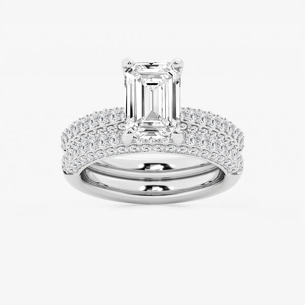 Emerald Cut Lab-Grown Diamond Multi-Row Bridal Set