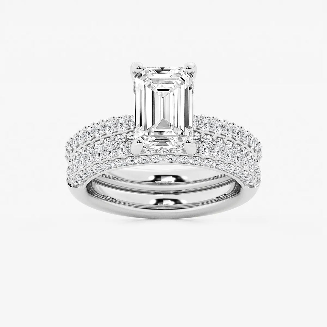 Emerald Cut Lab-Grown Diamond Multi-Row Bridal Set