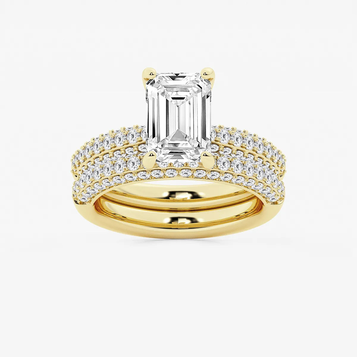 Emerald Cut Lab-Grown Diamond Multi-Row Bridal Set