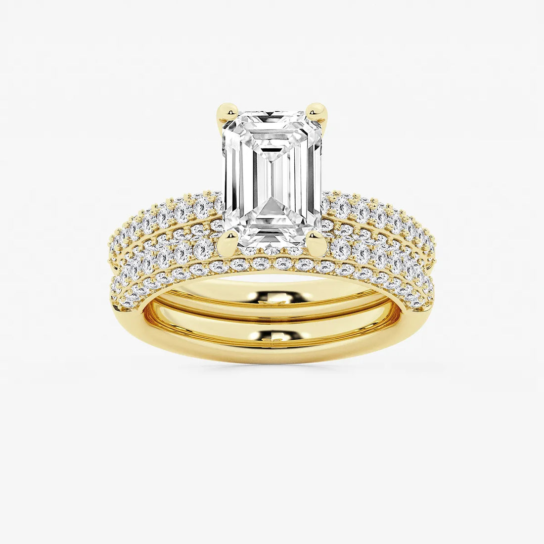 Emerald Cut Lab-Grown Diamond Multi-Row Bridal Set