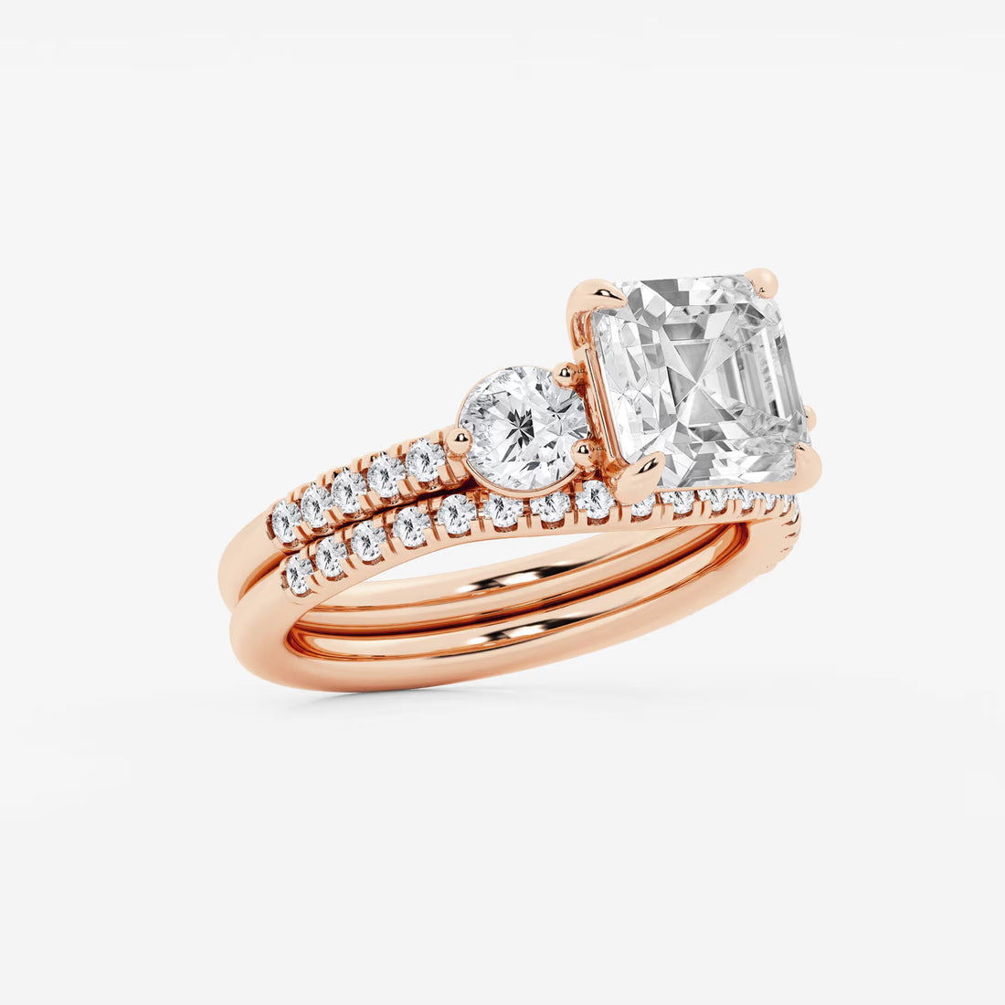 Trinity Elegance Asscher Diamond Bridal Set