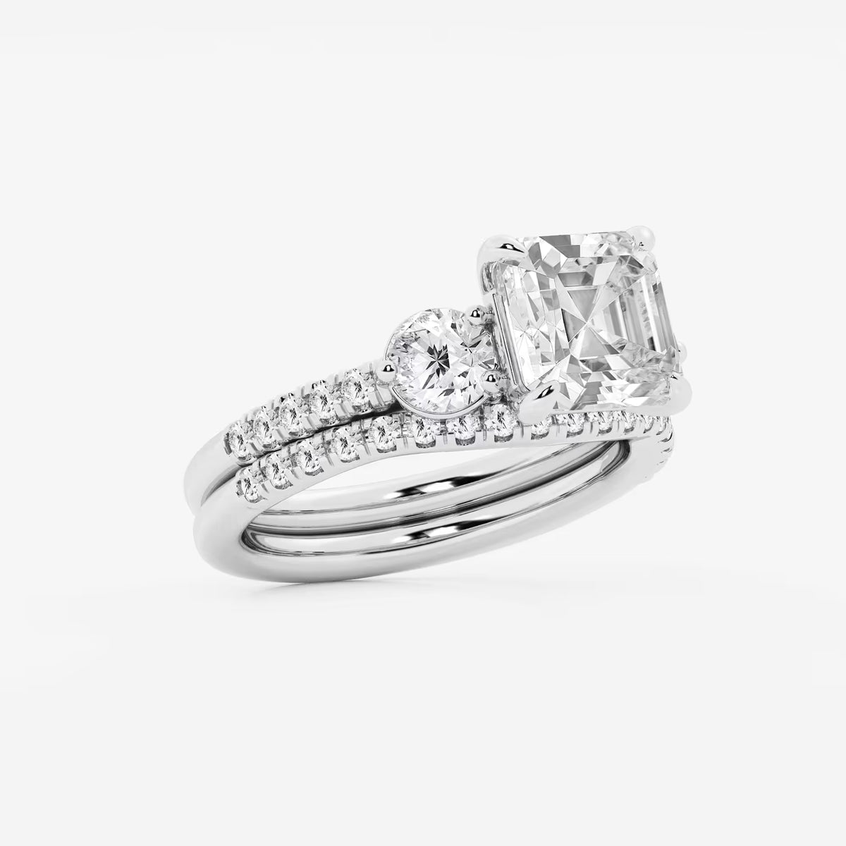 Trinity Elegance Asscher Diamond Bridal Set