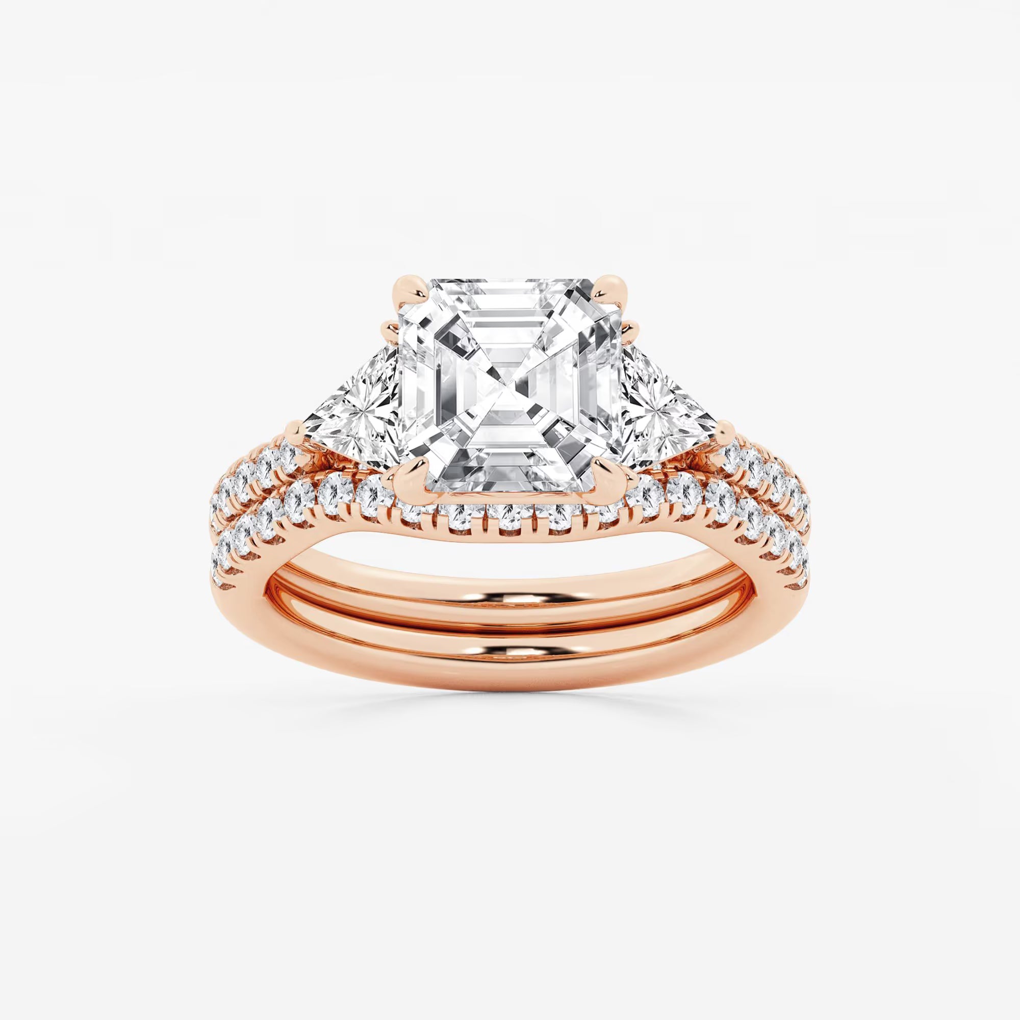 Asscher Lab Grown Diamond Three-Stone Bridal Set