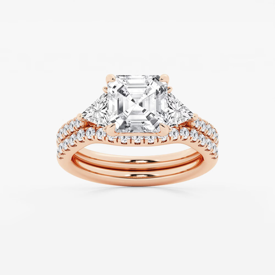 Asscher Lab Grown Diamond Three-Stone Bridal Set