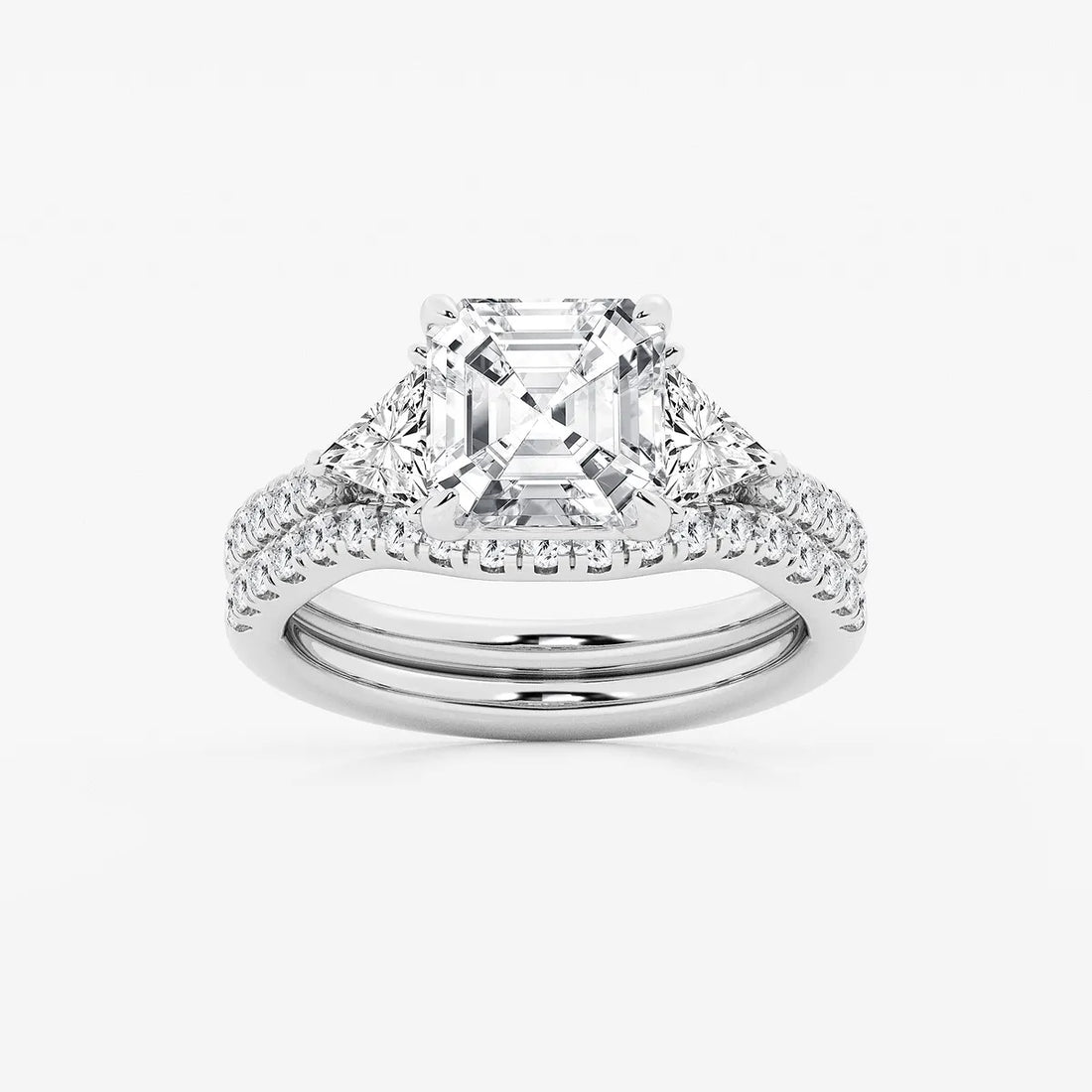 Asscher Lab Grown Diamond Three-Stone Bridal Set