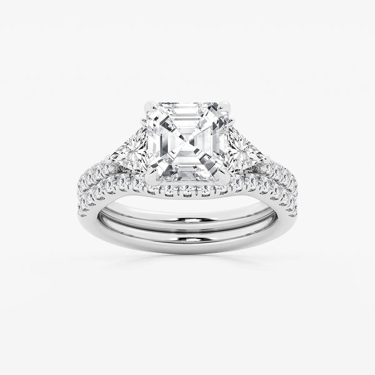 Asscher Lab Grown Diamond Three-Stone Bridal Set