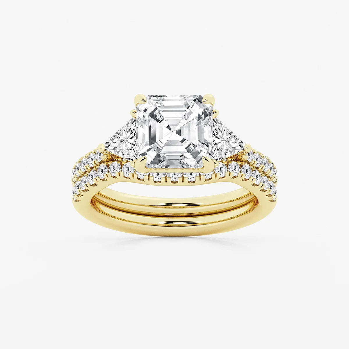 Asscher Lab Grown Diamond Three-Stone Bridal Set