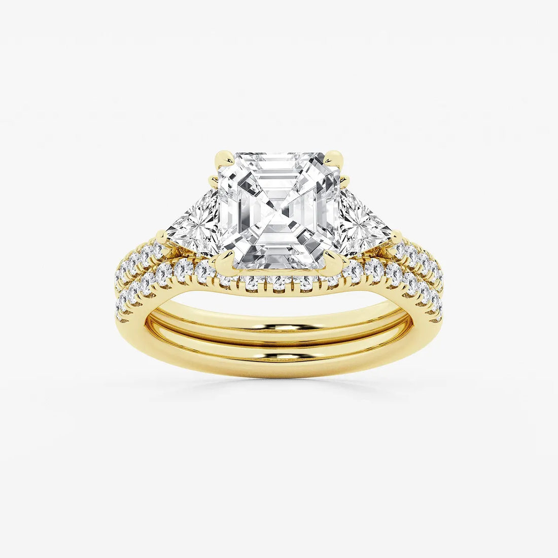Asscher Lab Grown Diamond Three-Stone Bridal Set