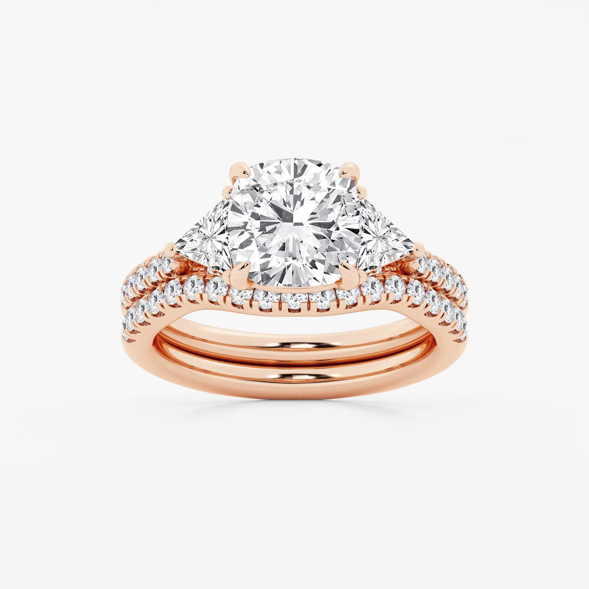 Elegant Cushion Cut Lab Grown Diamond Three-Stone Bridal Set