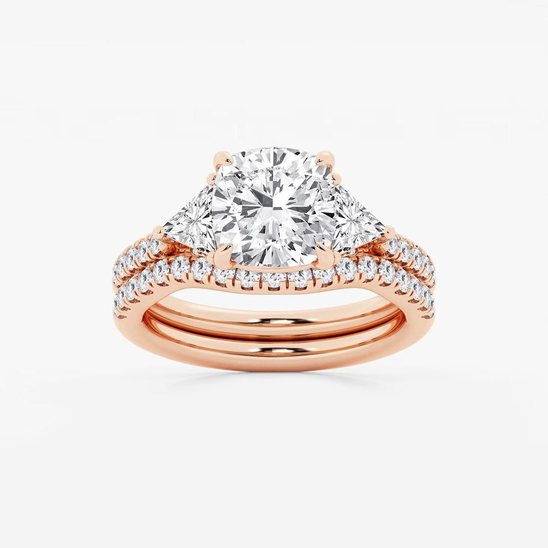 Elegant Cushion Cut Lab Grown Diamond Three-Stone Bridal Set