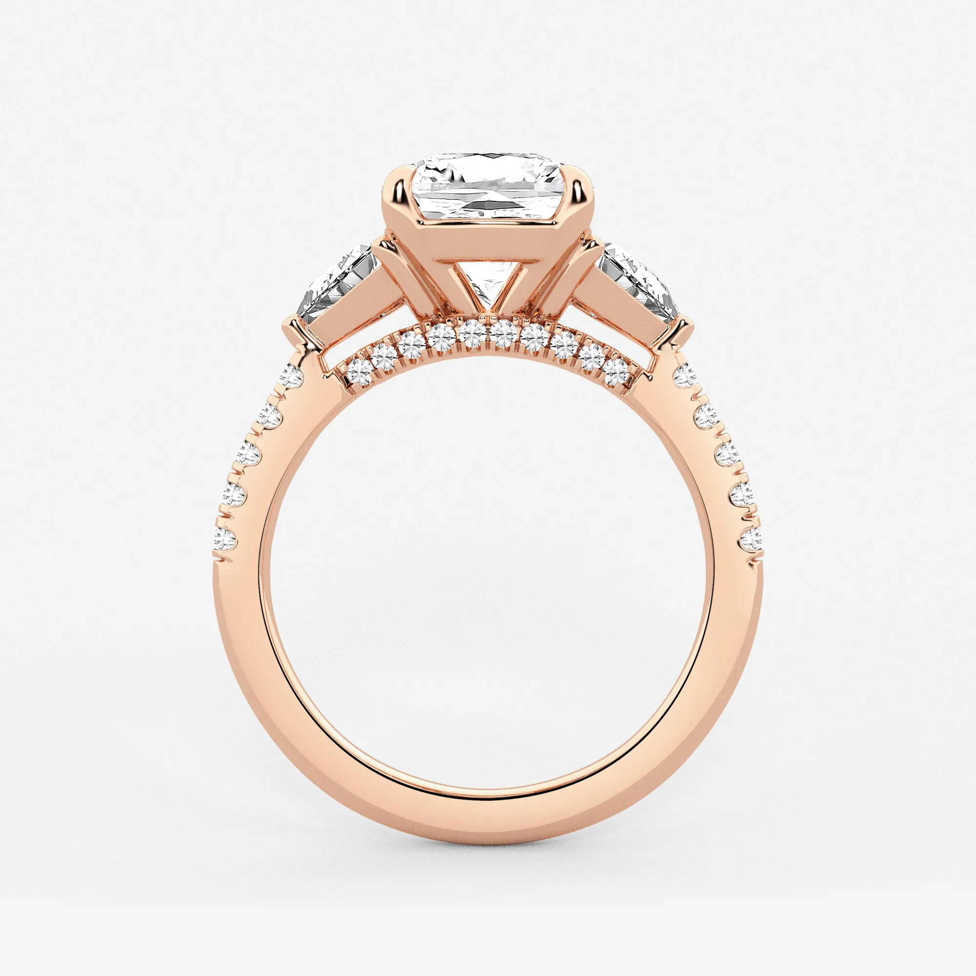Elegant Cushion Cut Lab Grown Diamond Three-Stone Bridal Set