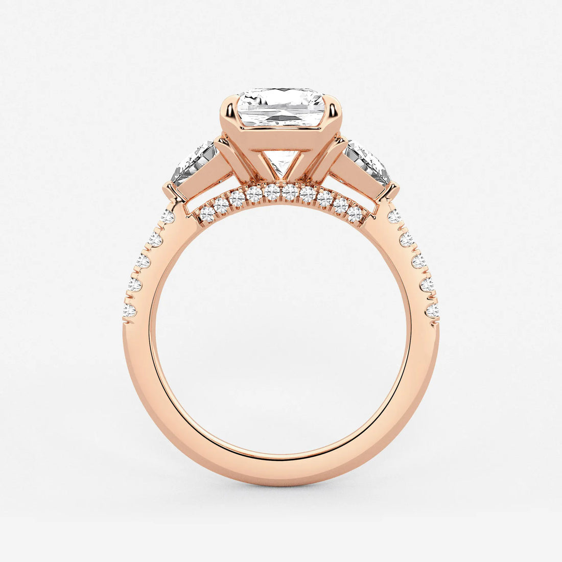 Elegant Cushion Cut Lab Grown Diamond Three-Stone Bridal Set