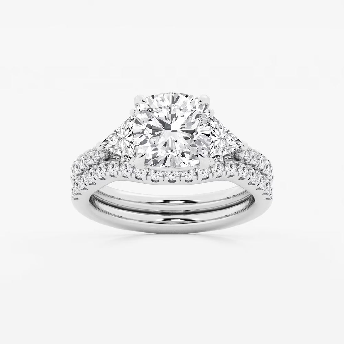 Elegant Cushion Cut Lab Grown Diamond Three-Stone Bridal Set