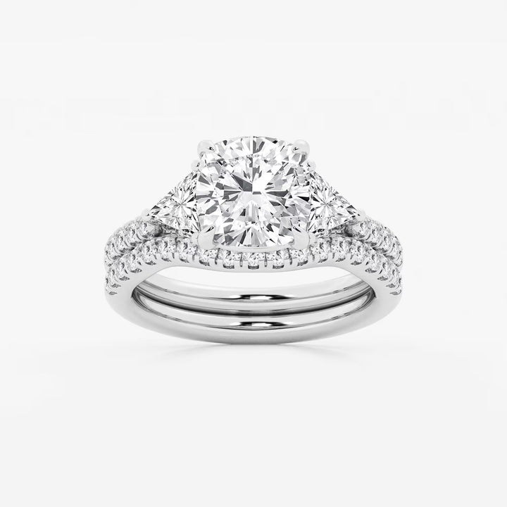 Elegant Cushion Cut Lab Grown Diamond Three-Stone Bridal Set