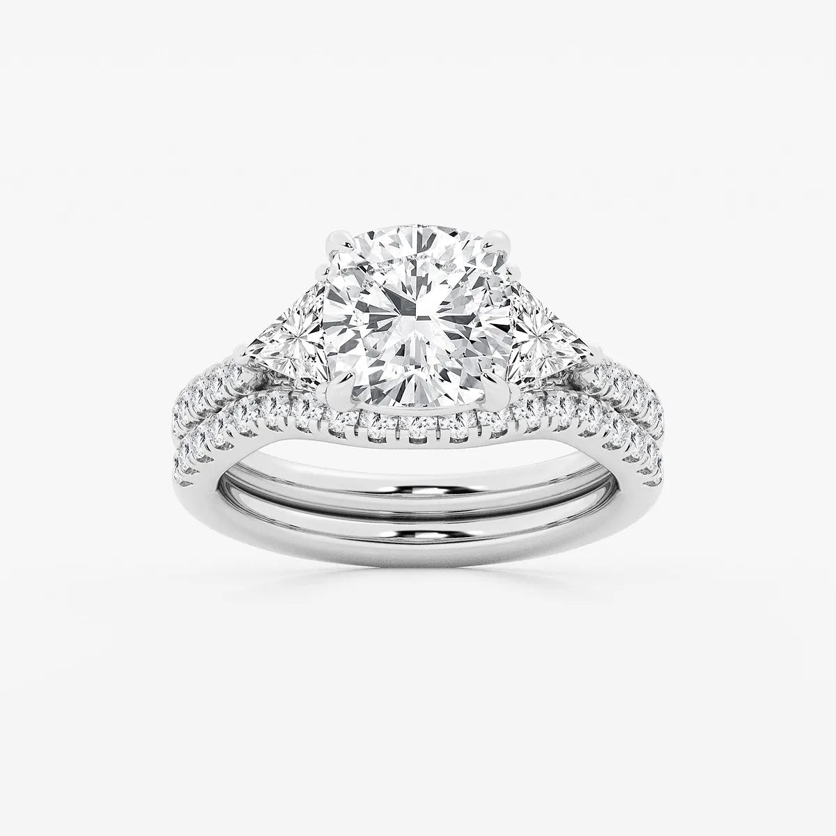 Elegant Cushion Cut Lab Grown Diamond Three-Stone Bridal Set