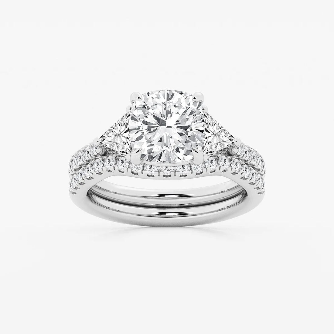 Elegant Cushion Cut Lab Grown Diamond Three-Stone Bridal Set