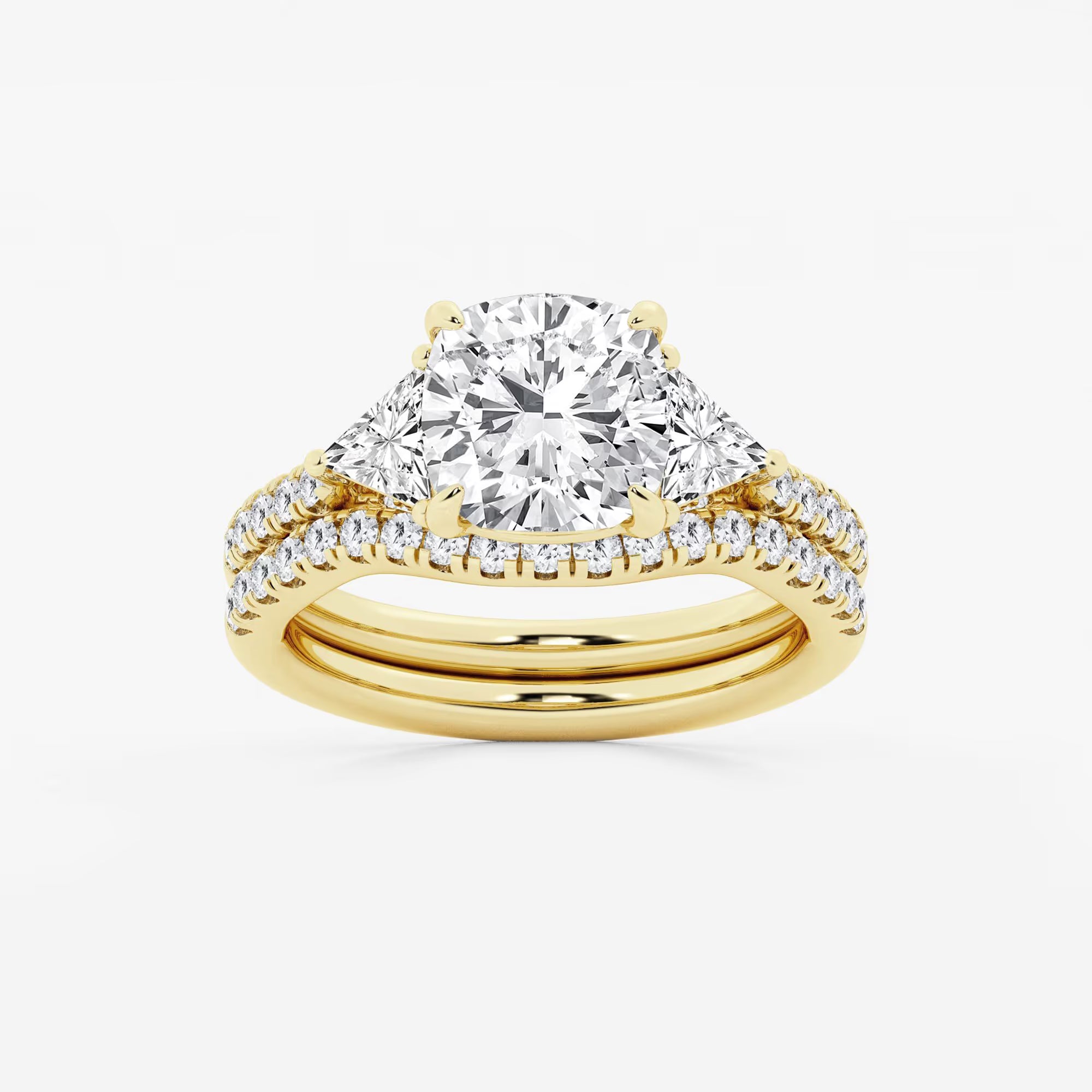 Elegant Cushion Cut Lab Grown Diamond Three-Stone Bridal Set