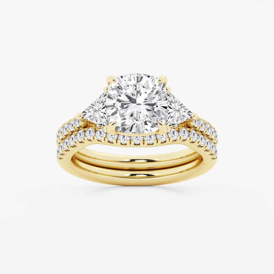 Elegant Cushion Cut Lab Grown Diamond Three-Stone Bridal Set
