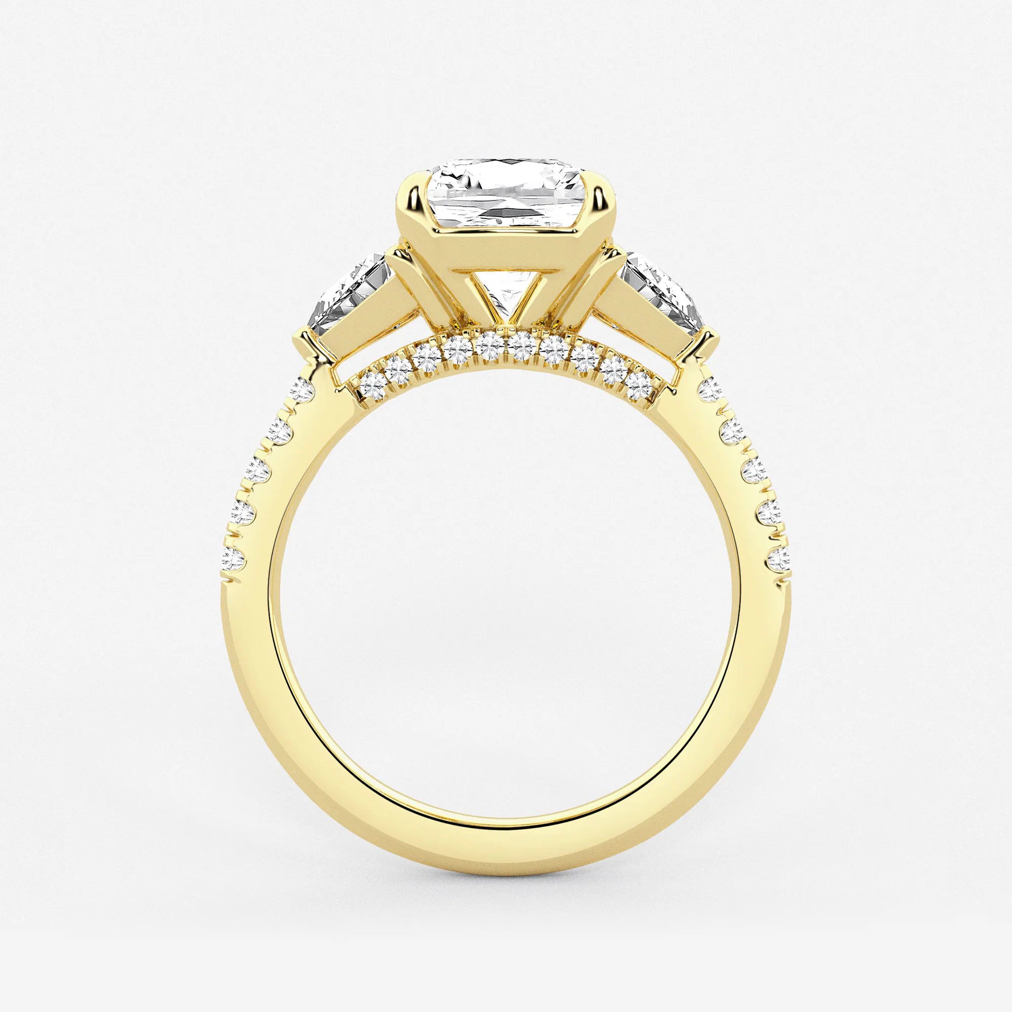 Elegant Cushion Cut Lab Grown Diamond Three-Stone Bridal Set