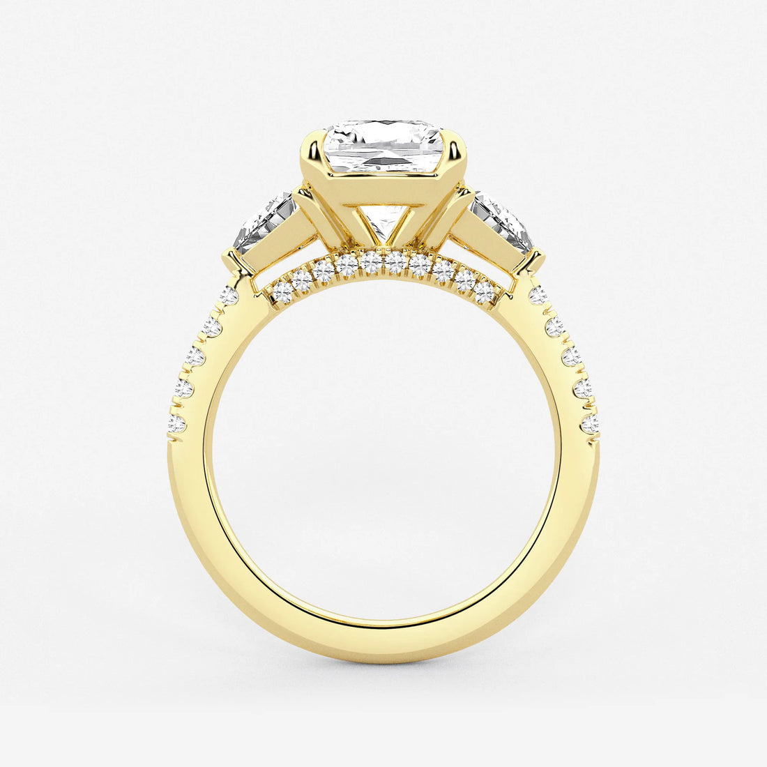 Elegant Cushion Cut Lab Grown Diamond Three-Stone Bridal Set
