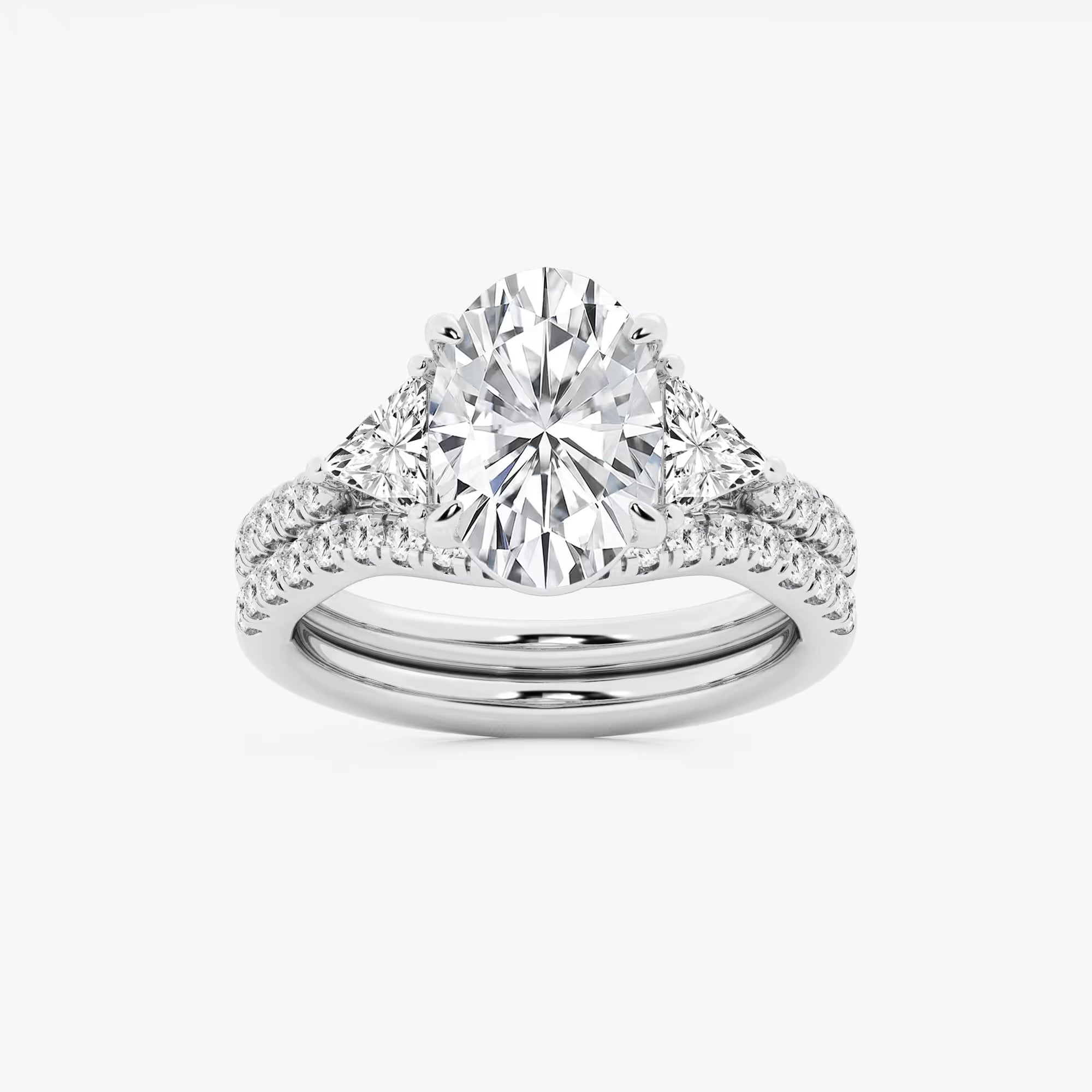 Luxury Oval Cut Lab Grown Diamond Side Accent Engagement Ring