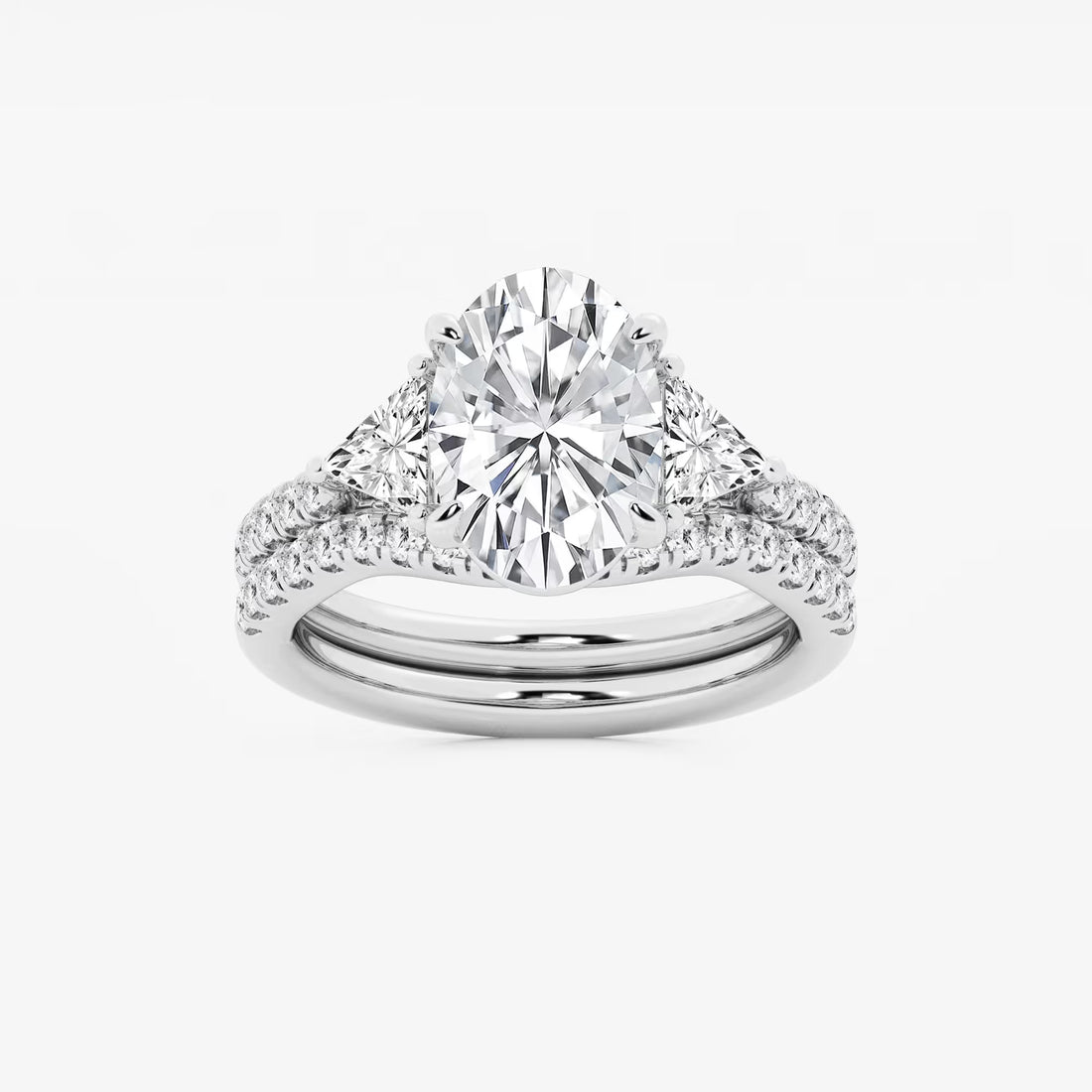 Luxury Oval Cut Lab Grown Diamond Side Accent Engagement Ring