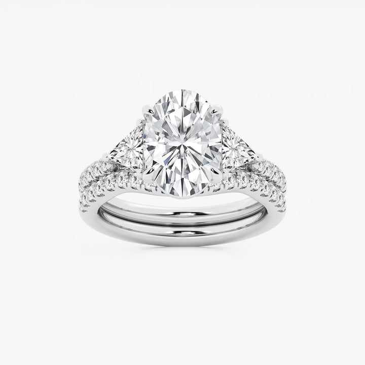 Luxury Oval Cut Lab Grown Diamond Side Accent Engagement Ring