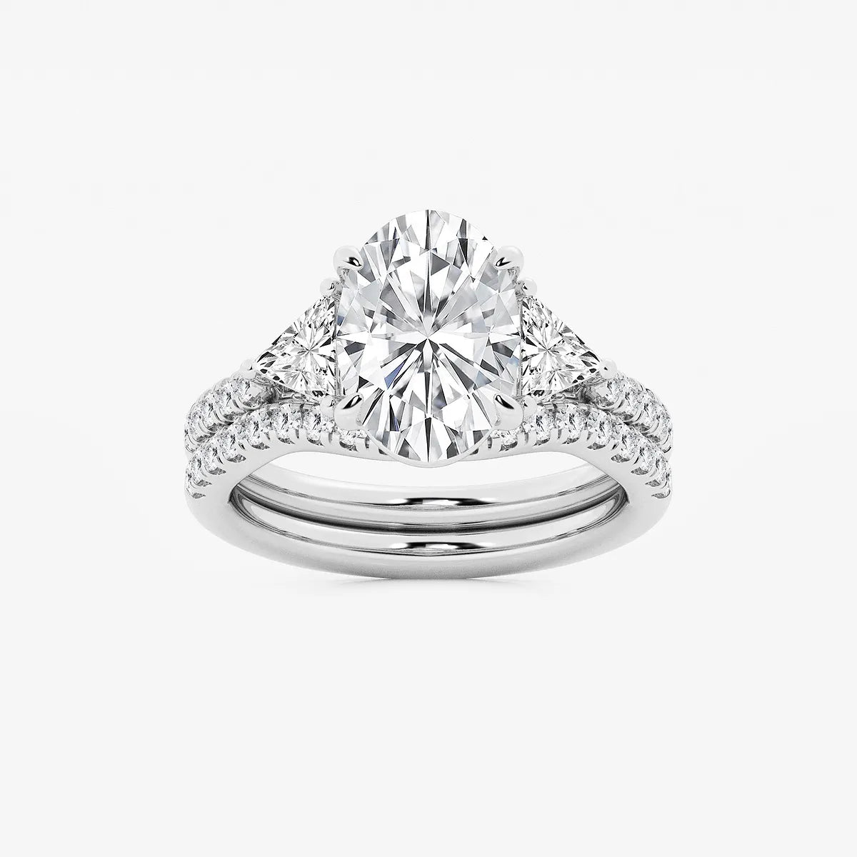 Luxury Oval Cut Lab Grown Diamond Side Accent Engagement Ring