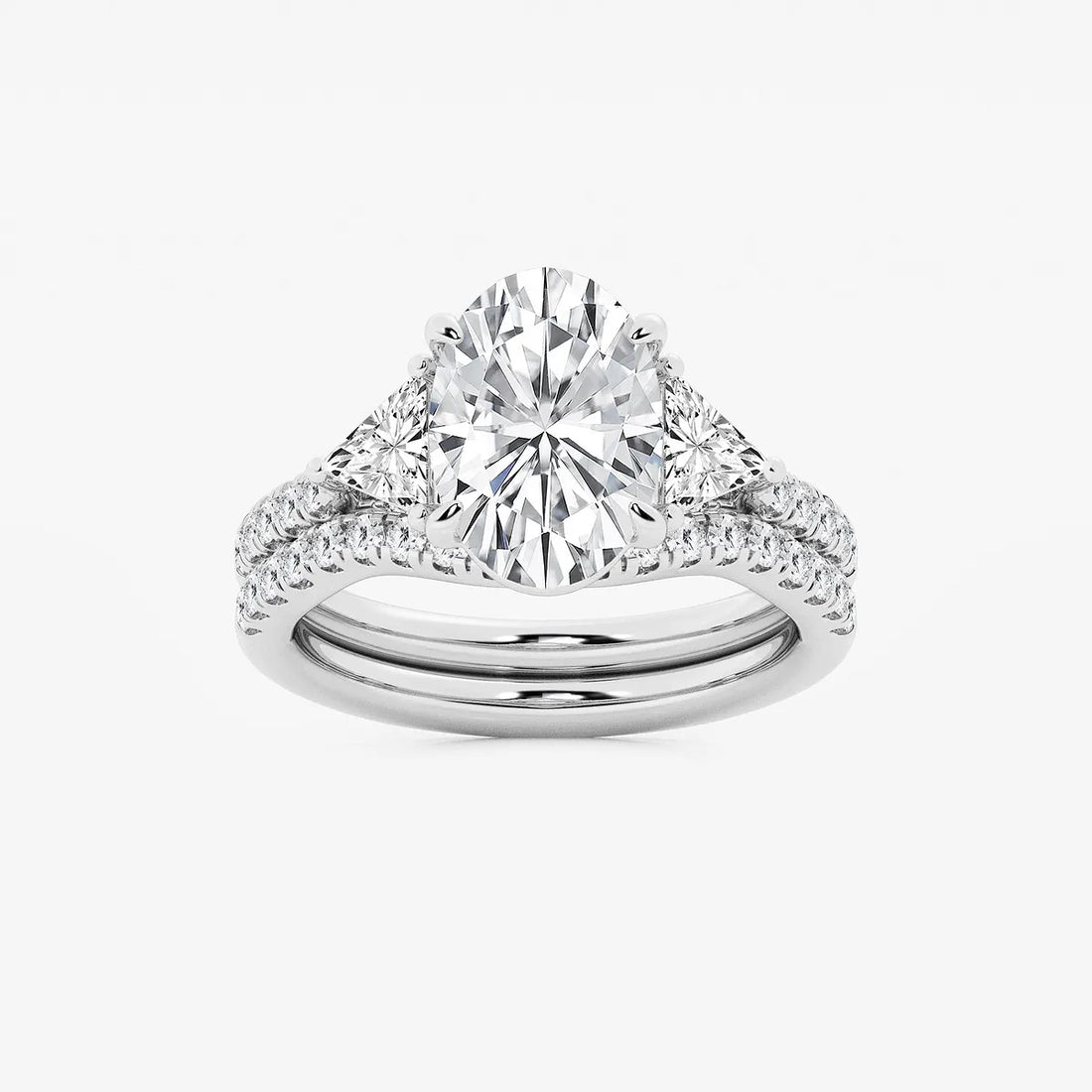 Luxury Oval Cut Lab Grown Diamond Side Accent Engagement Ring
