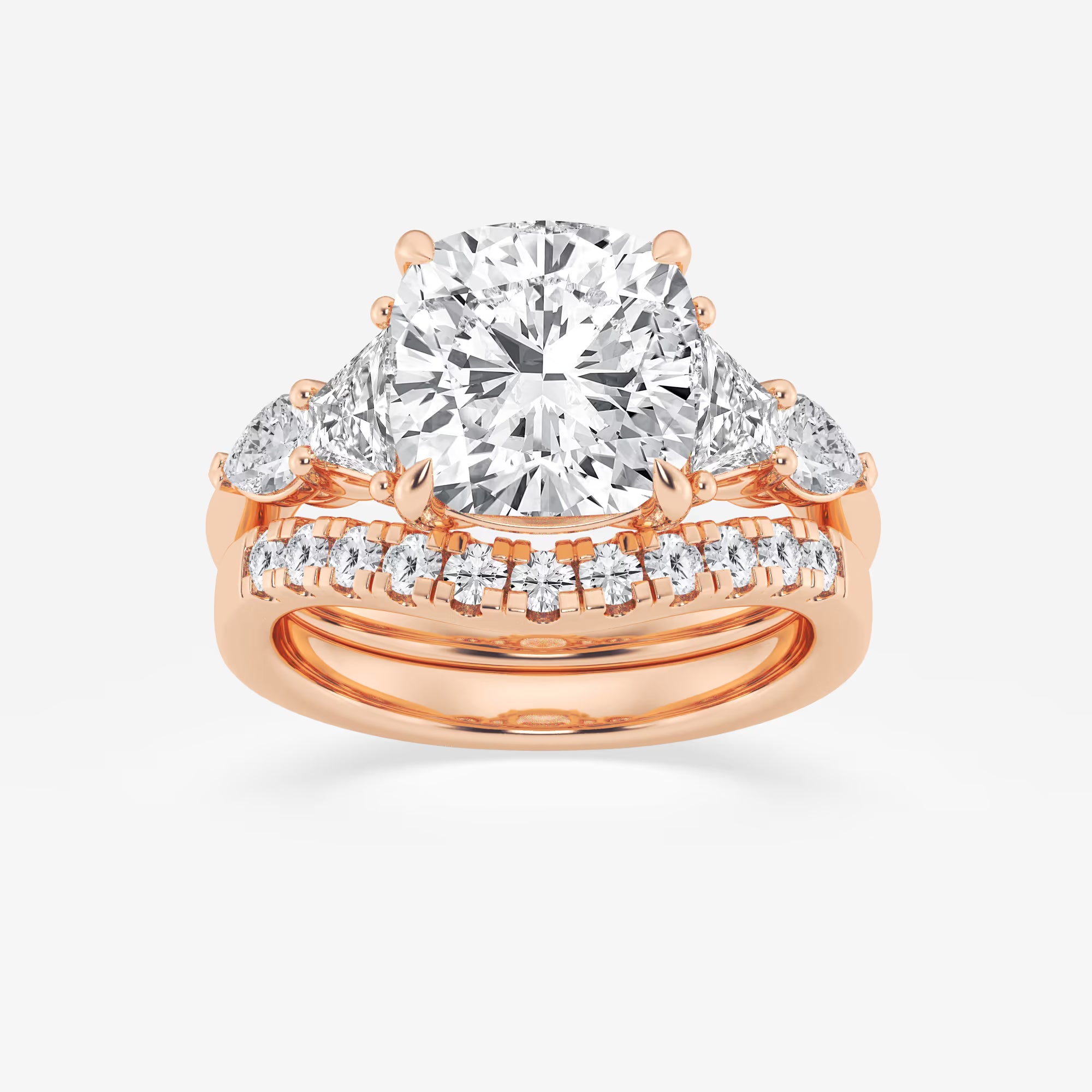 Cushion Lab Grown Diamond Trapezoid and Pear Side Stone Bridal Set
