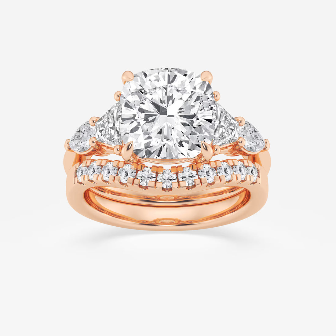 Cushion Lab Grown Diamond Trapezoid and Pear Side Stone Bridal Set