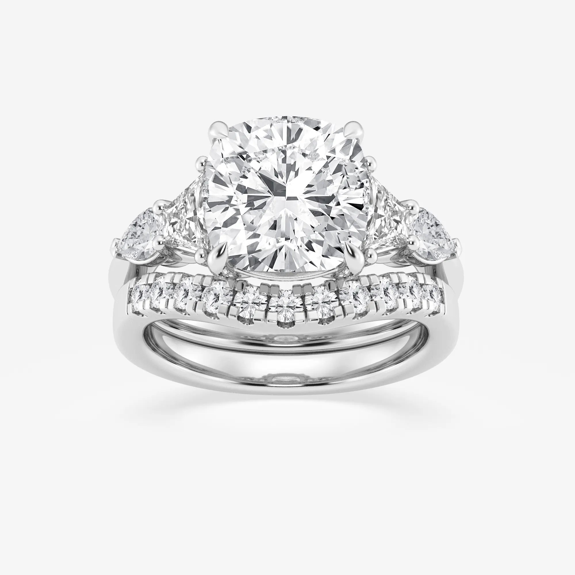 Cushion Lab Grown Diamond Trapezoid and Pear Side Stone Bridal Set