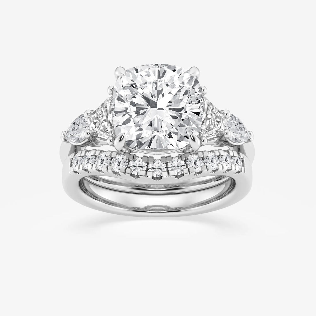 Cushion Lab Grown Diamond Trapezoid and Pear Side Stone Bridal Set