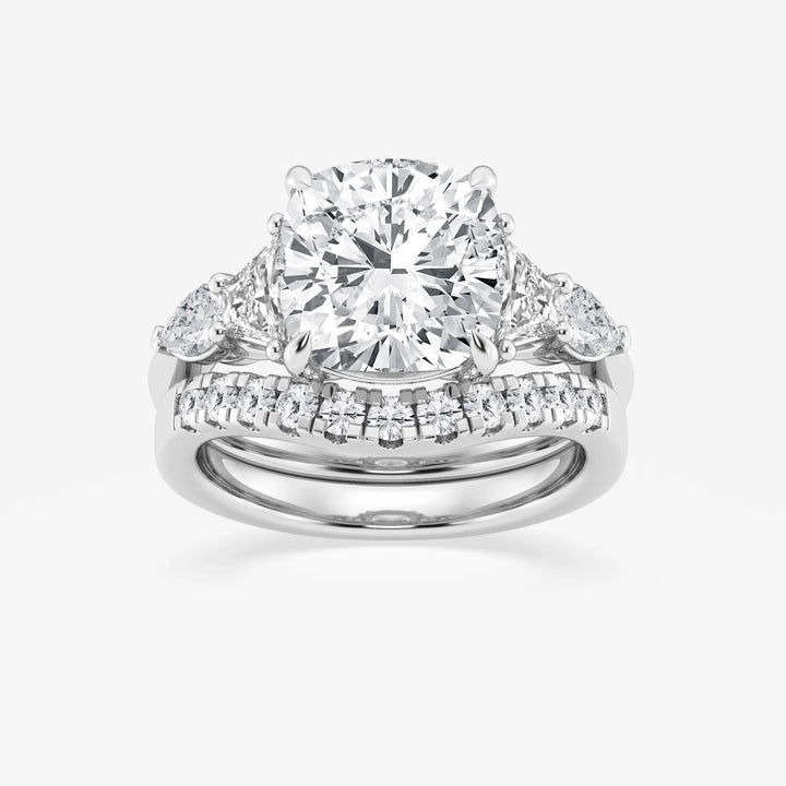 Cushion Lab Grown Diamond Trapezoid and Pear Side Stone Bridal Set