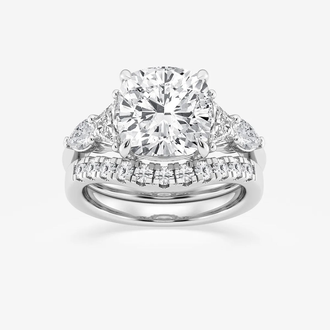 Cushion Lab Grown Diamond Trapezoid and Pear Side Stone Bridal Set